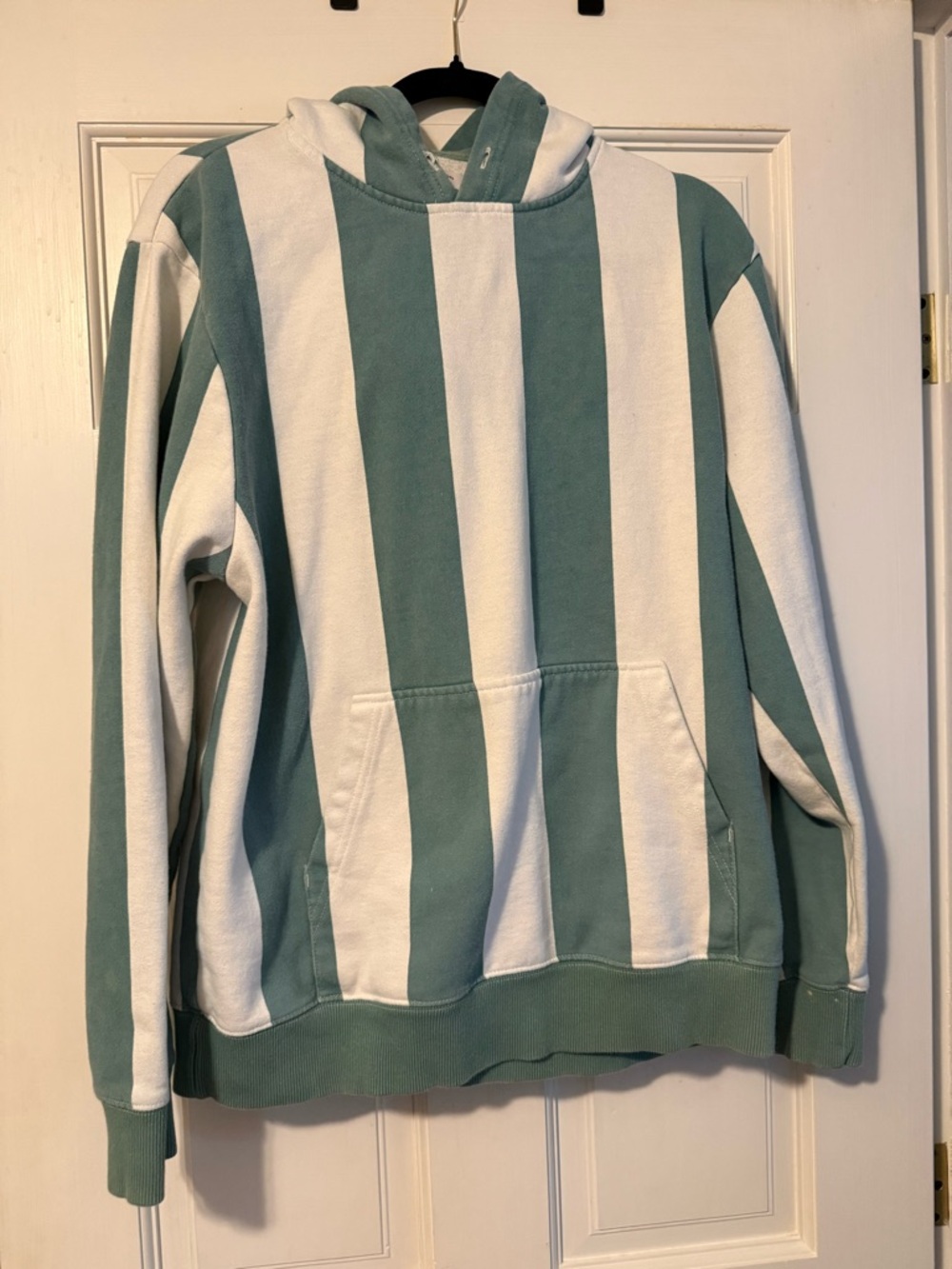Urban Outfitters Seafoam and White Striped Hooded Pullover